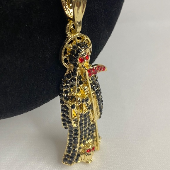 New 18k Gold Plated Grim Reaper Santa Muerte Death Pendant 2.5" - Picture 3 of 3